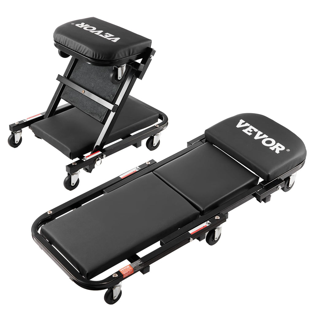 Foldable Rolling Mechanic Creeper with 6 Wheels Padded Seat K3795