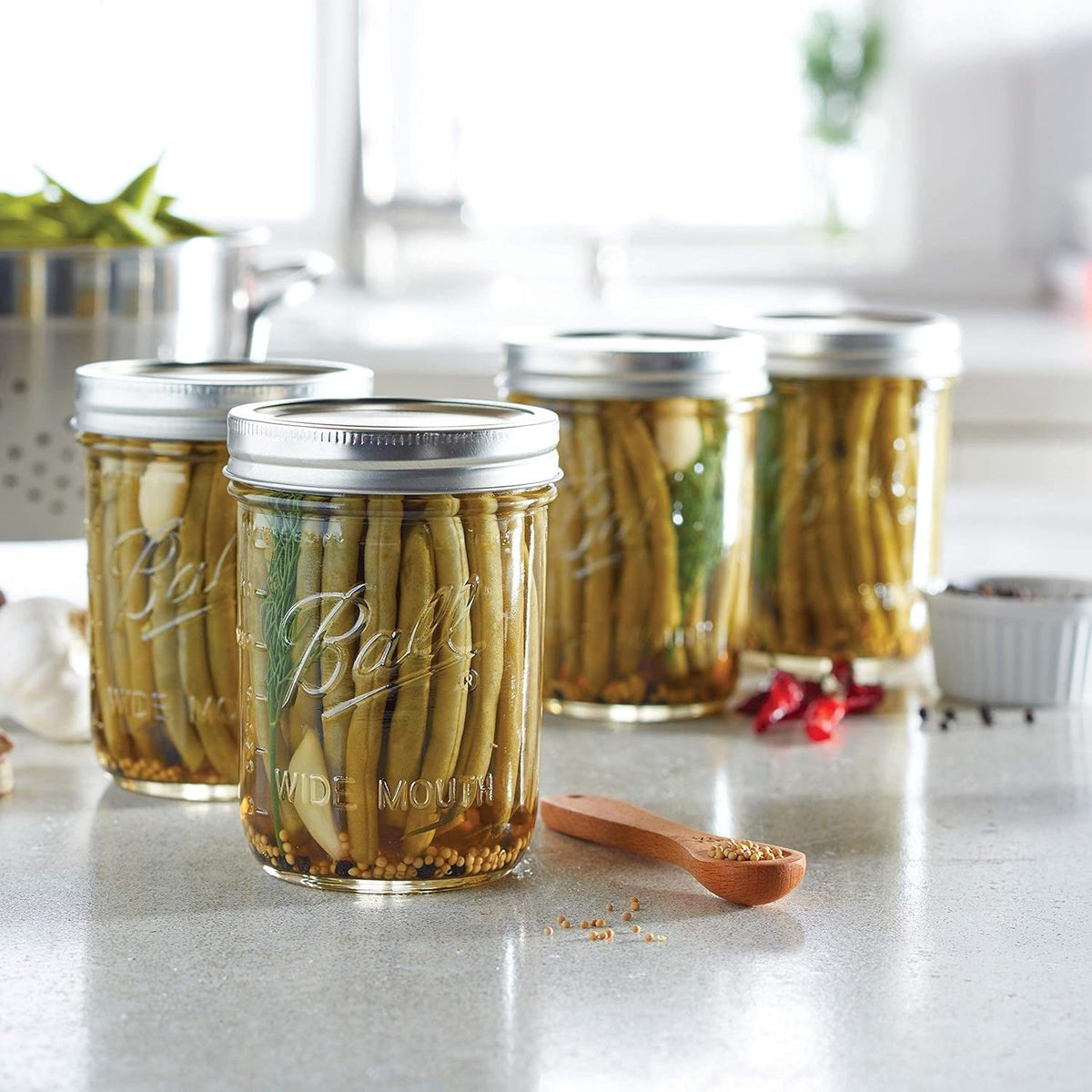 Wide Mouth Glass Mason Jars with Lids and Bands, 12 Pint Size 16 Ounce M602505