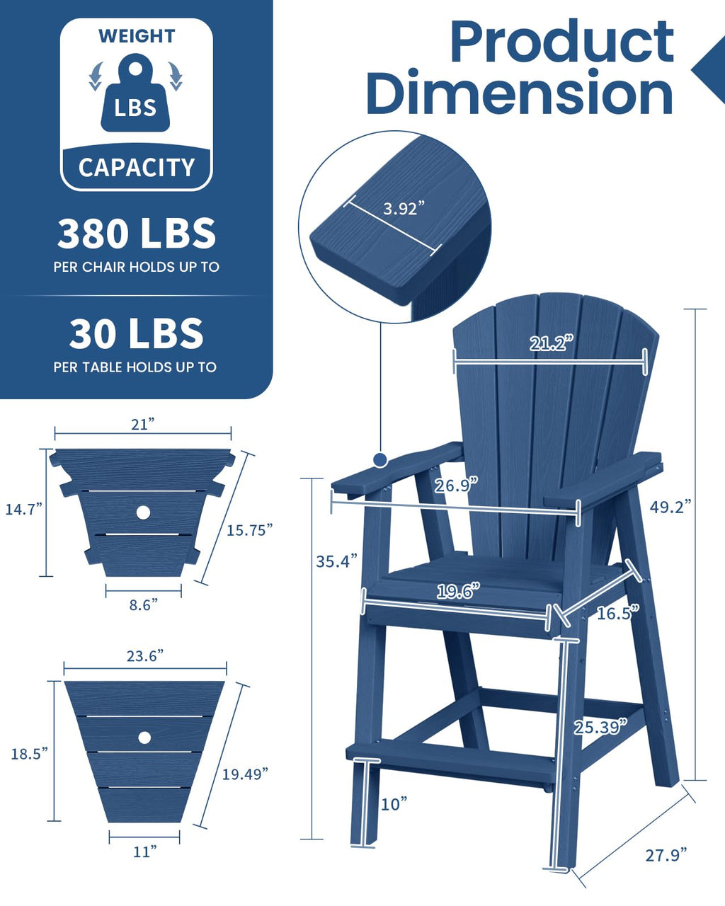 Navy Blue Adirondack Chairs Set of 2 E3039