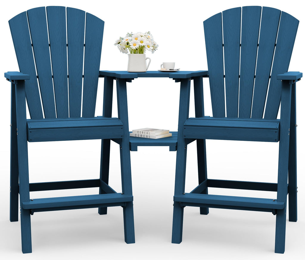 Navy Blue Adirondack Chairs Set of 2 with Table Trays I236