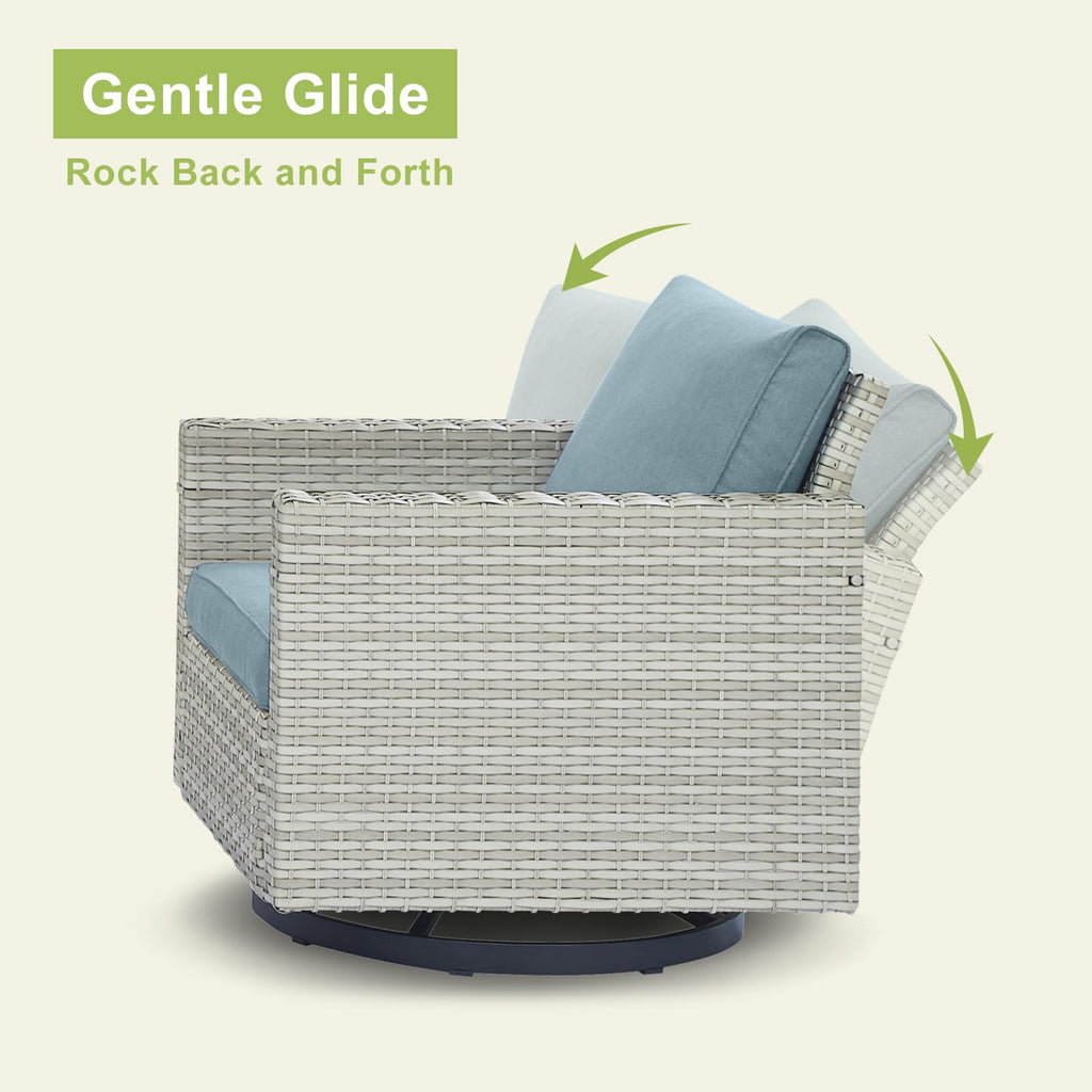 6 Piece Wicker Patio Conversation Set with Swivel Rocker Chairs and Ottoman M26651
