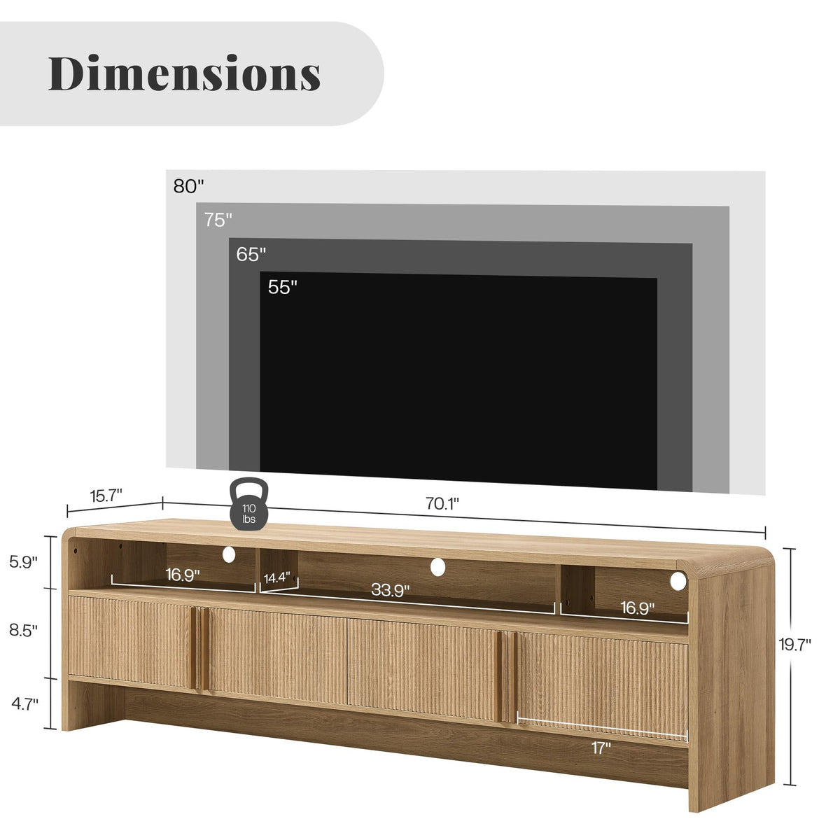 70" Fluted TV Stand with 2 Storage Cabinets G40263