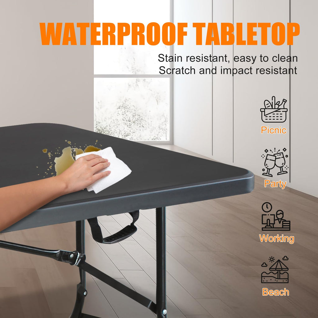 6 FT Black Folding Table with Carry Handle G975052