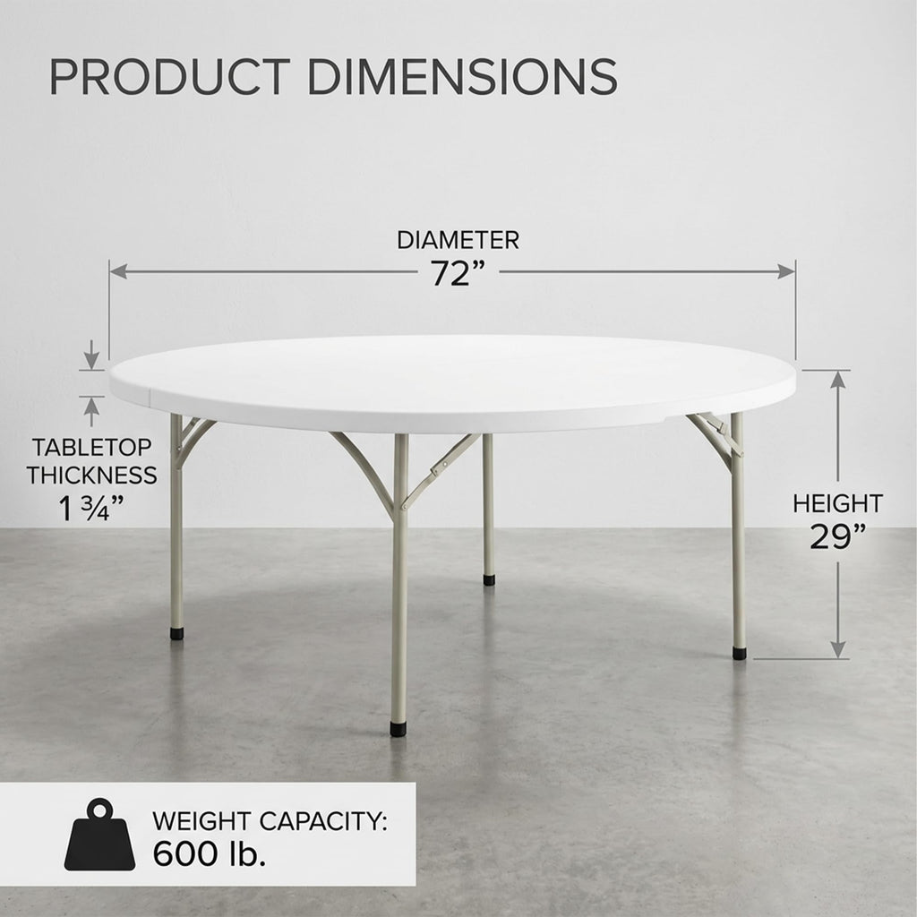 72-Inch Round Folding Tables 5-Pack Heavy-Duty Plastic R349350