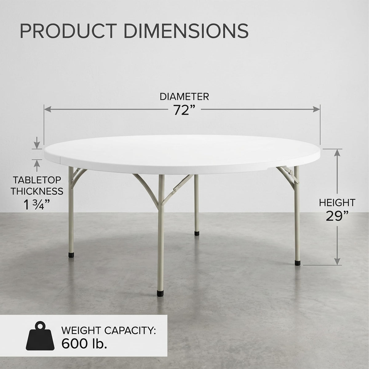 72-Inch Round Folding Tables 5-Pack Heavy-Duty Plastic R349350