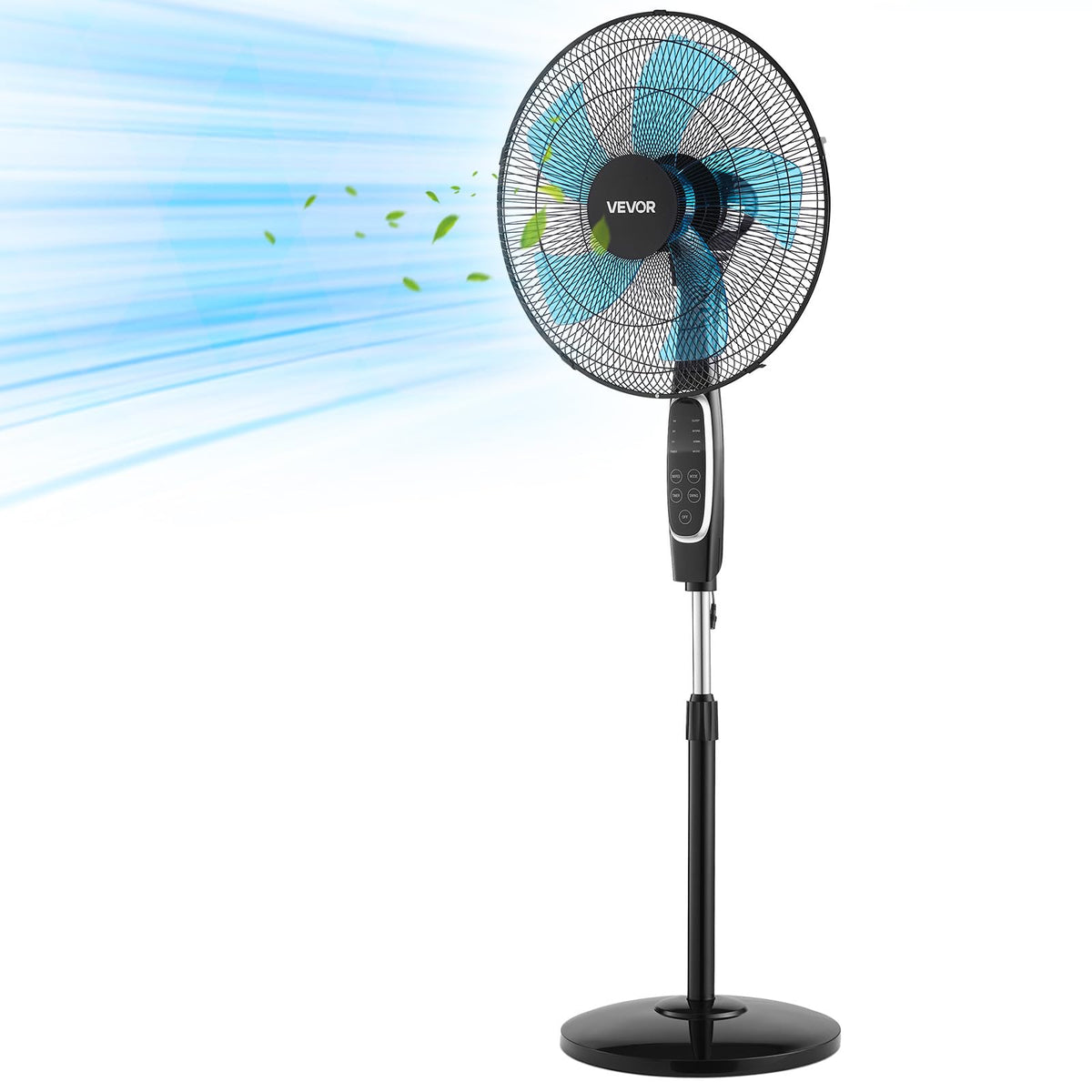 18-Inch Pedestal Fan with Remote Control, 9 Speeds, Oscillating, Black A5742