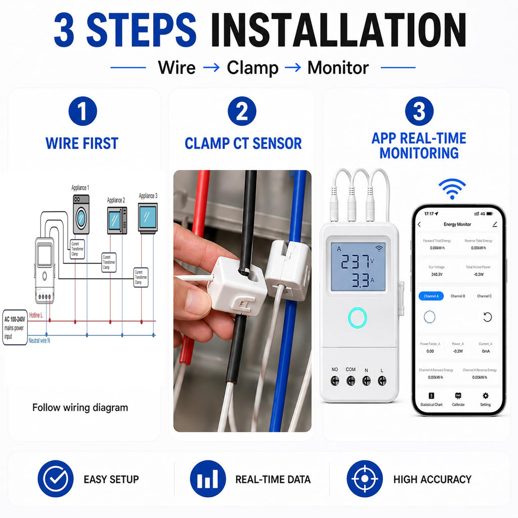 WiFi Home Energy Monitor with 3 80A CT Clamps Z725742