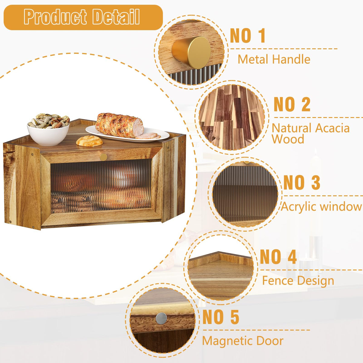 Acacia Wood Corner Bread Box T433