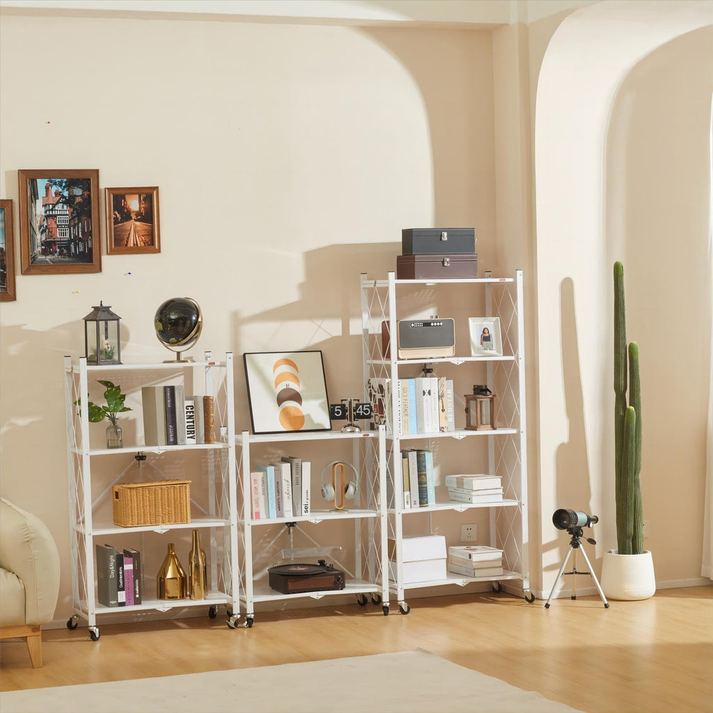 4 Tier White Metal Storage Shelves with Wheels X364