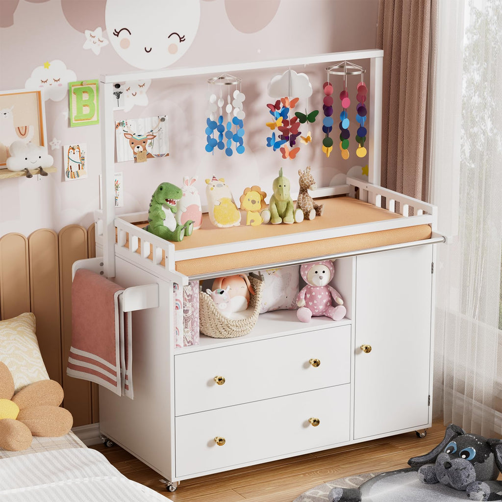 Baby Changing Table with Wheels and Drawers H535409