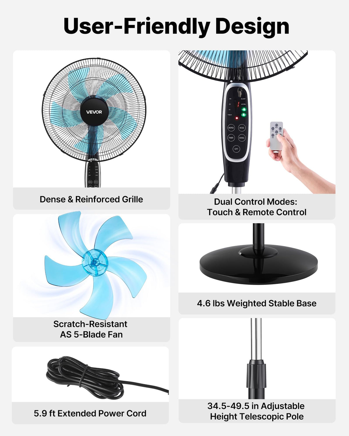 18-Inch Pedestal Fan with Remote Control, 9 Speeds, Oscillating, Black A5742