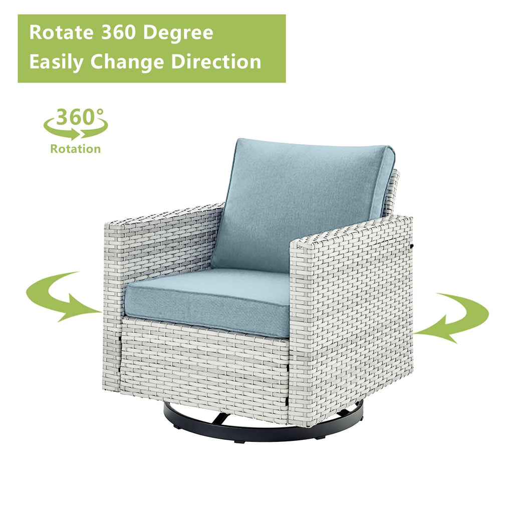 6 Piece Wicker Patio Conversation Set with Swivel Rocker Chairs and Ottoman M26651