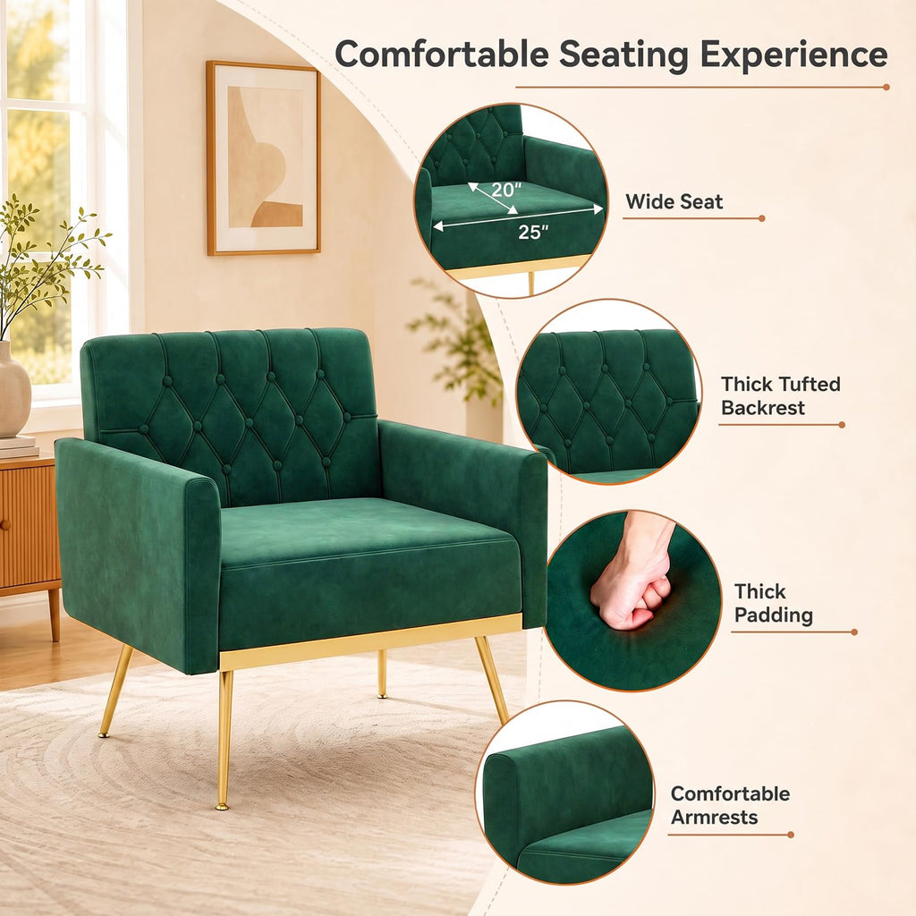 Velvet Accent Chair Set of 2 Emerald Green M810335