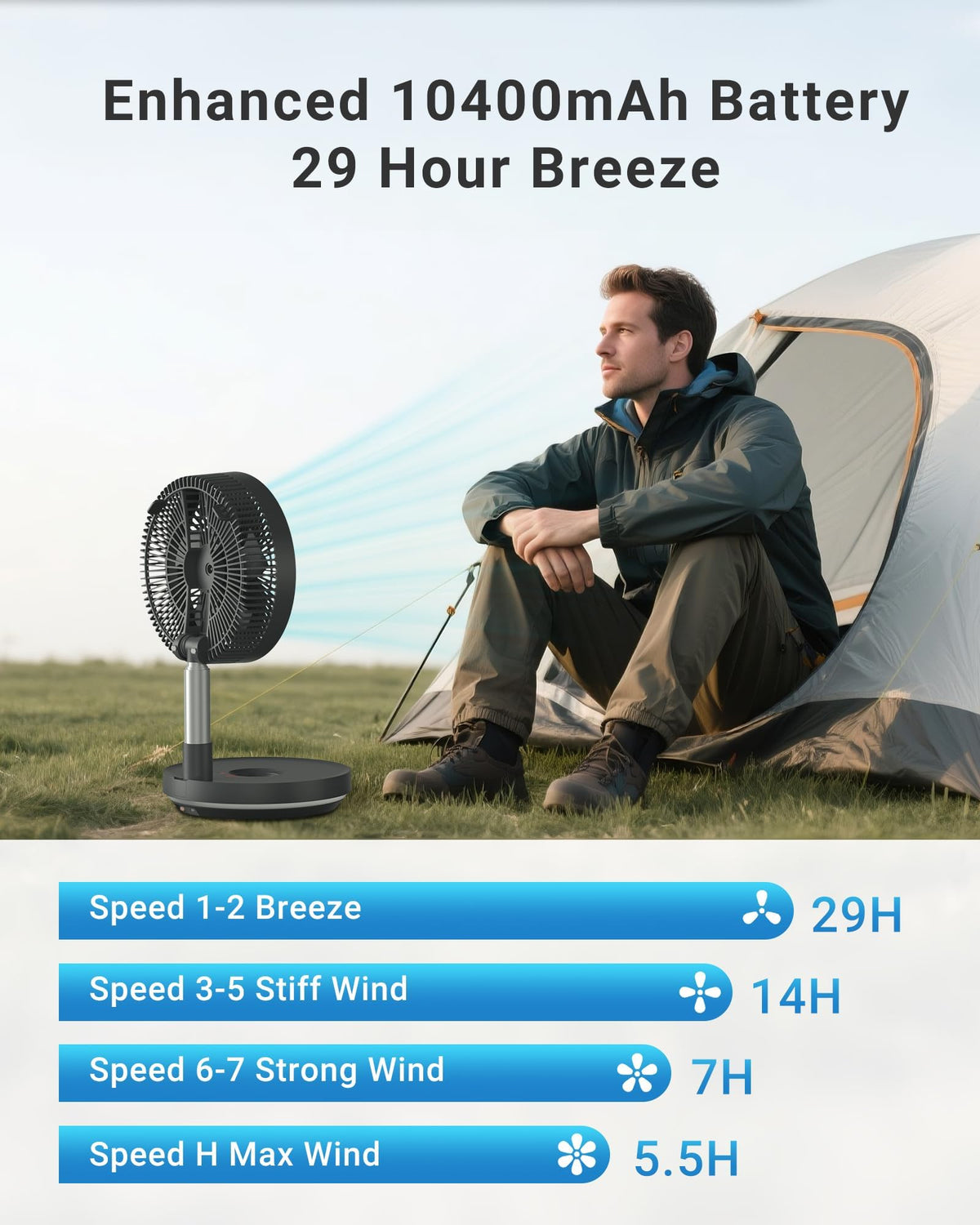 10" Portable Oscillating Fan with 10000mAh Rechargeable Battery Q6735