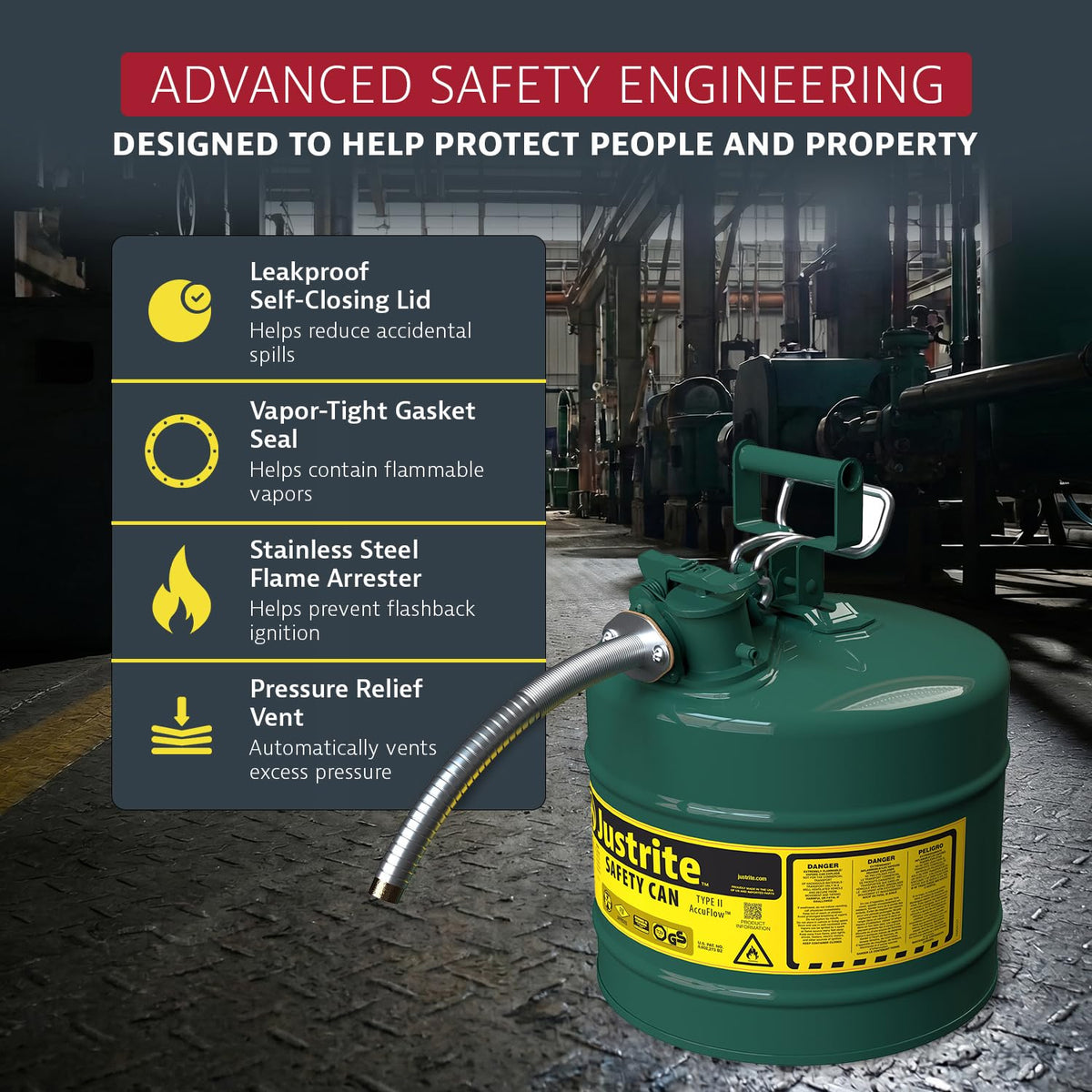 Green Galvanized Steel Safety Can D569