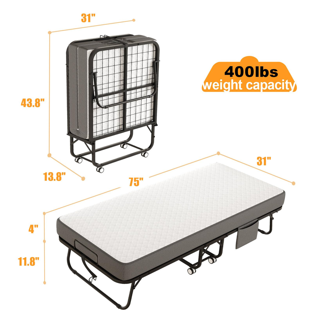 Folding Bed with Memory Foam Mattress X789057