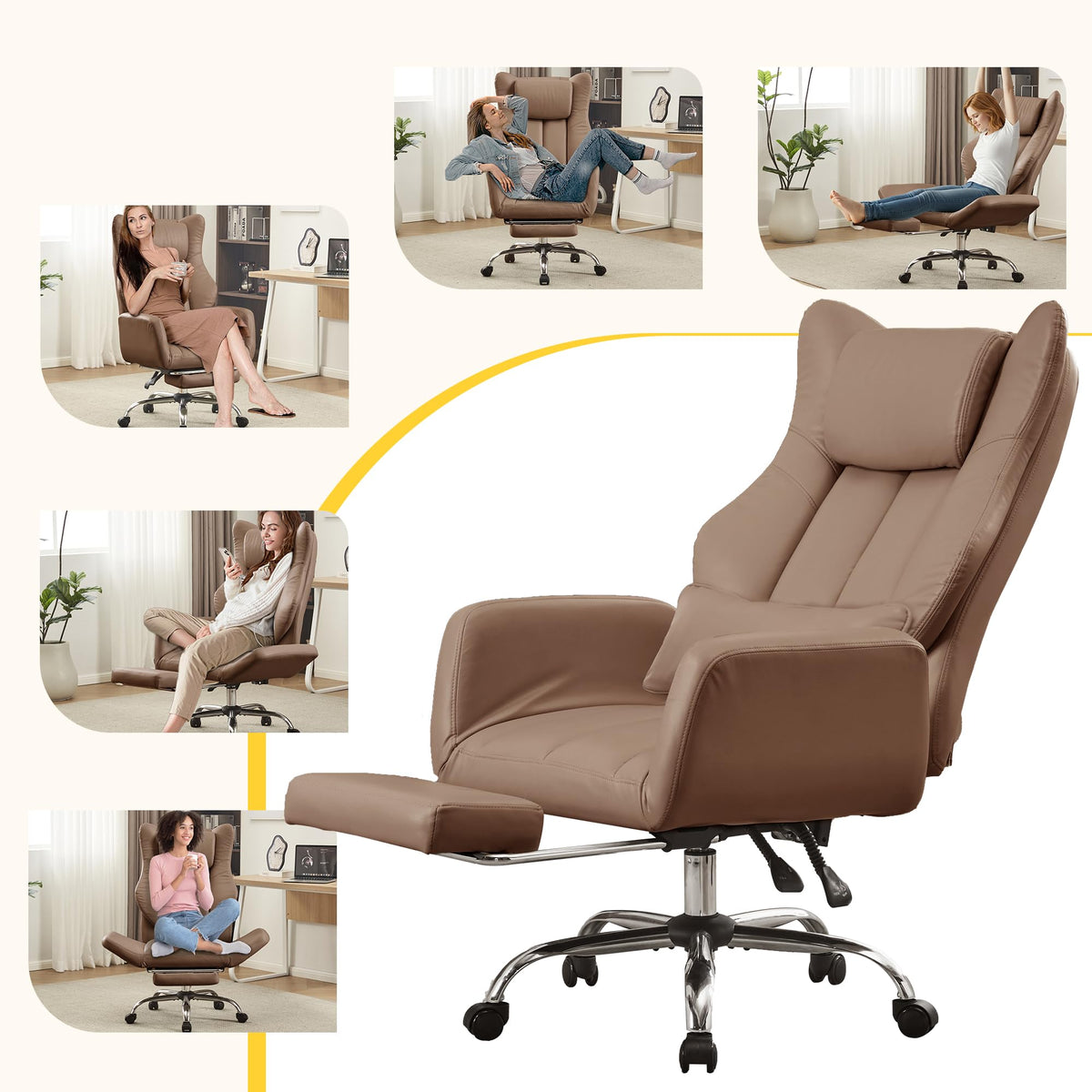Cross Legged Office Chair with Footrest Brown M180