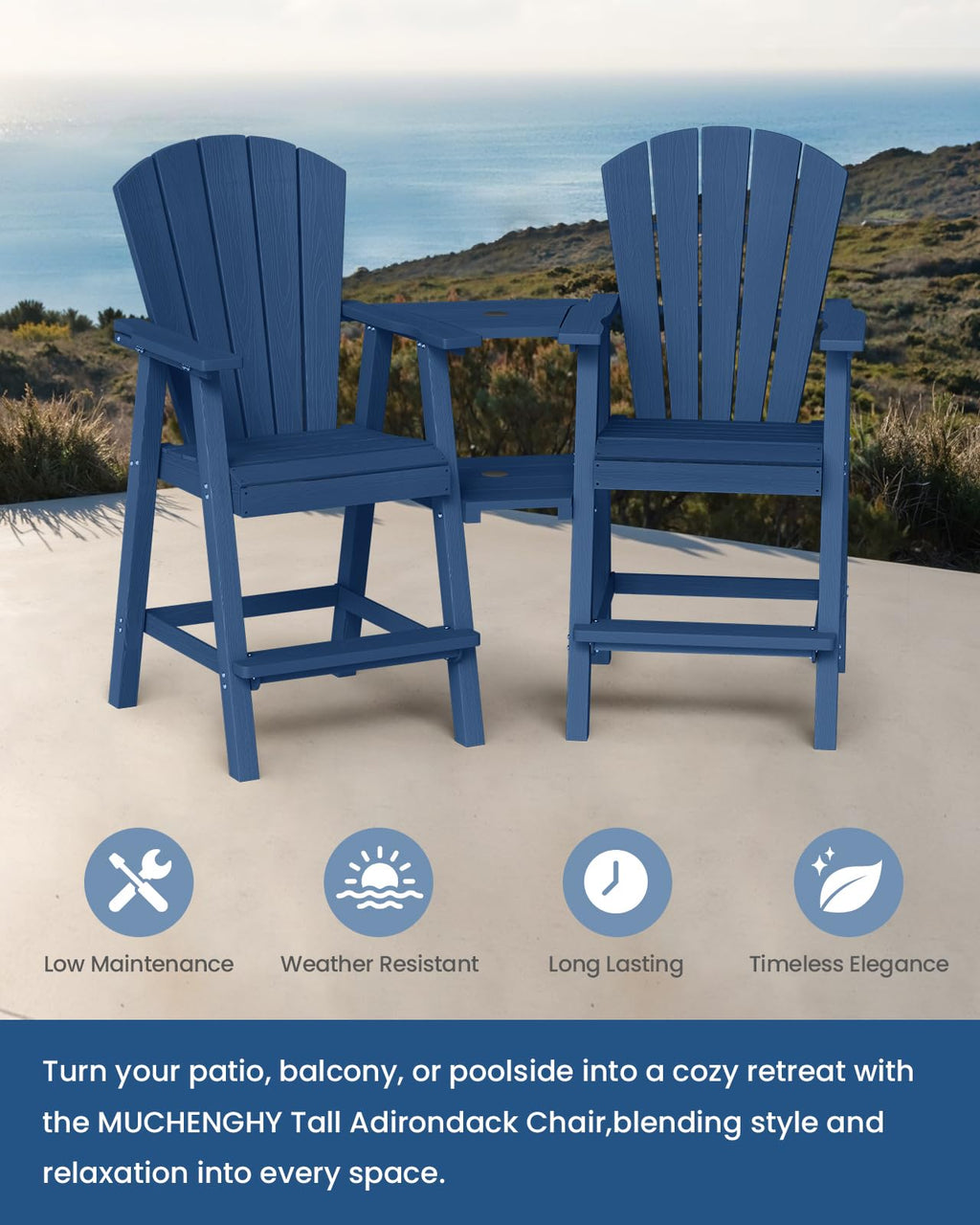Navy Blue Adirondack Chairs Set of 2 E3039