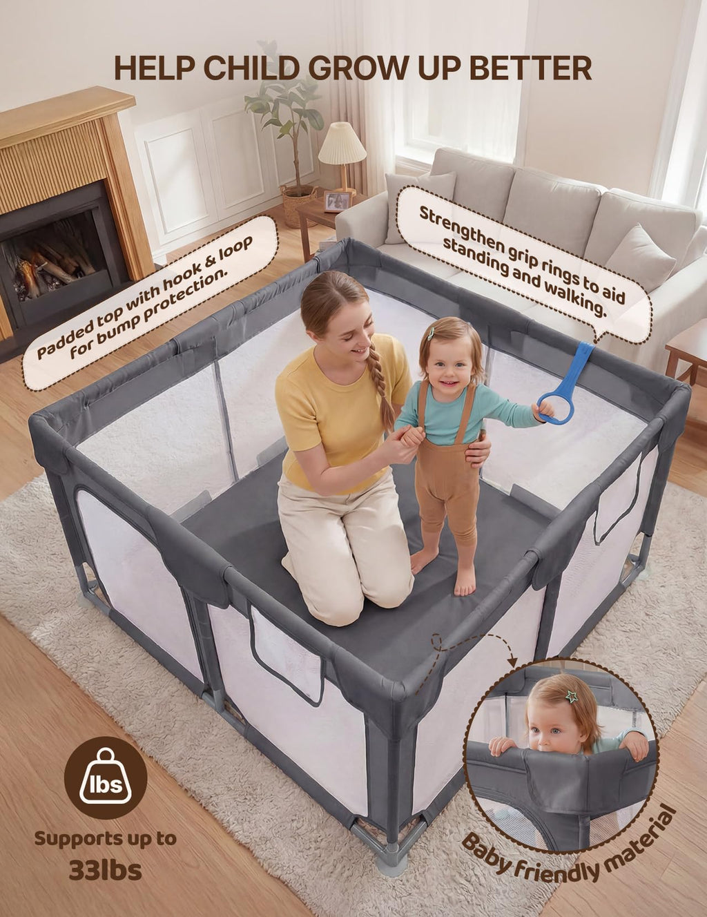 Dark Gray Baby Playpen C6960