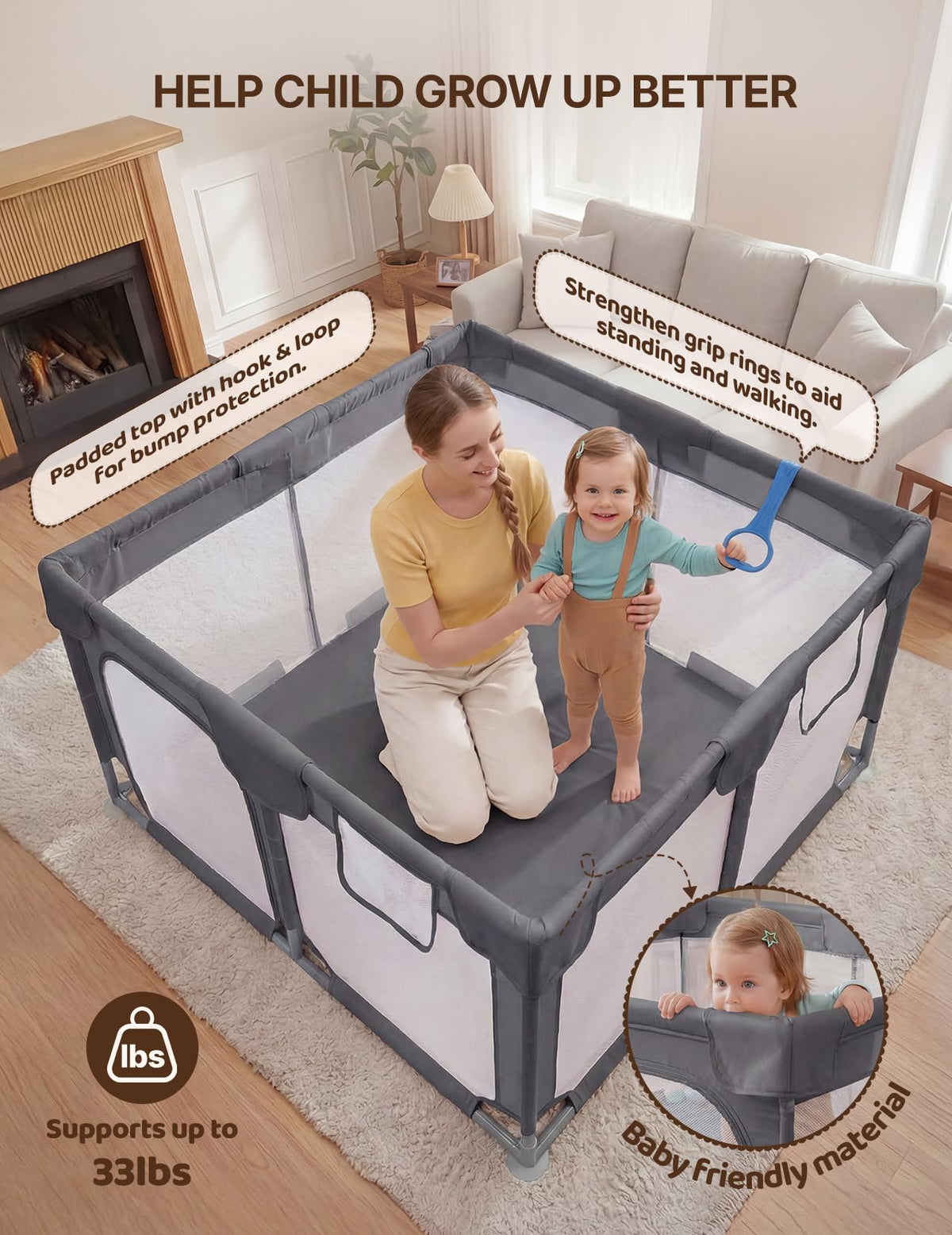 Dark Gray Baby Playpen C6960