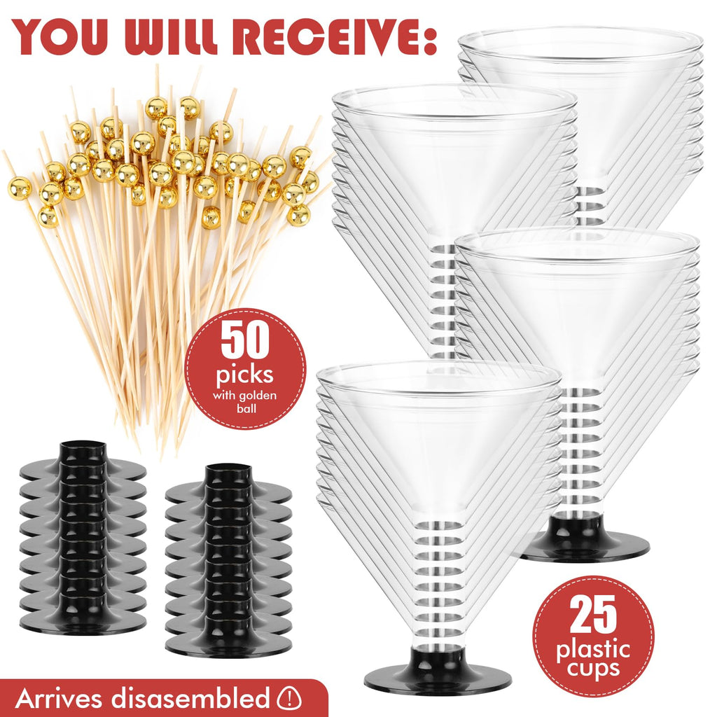25 PCS 5oz Clear Plastic Martini Glasses K979