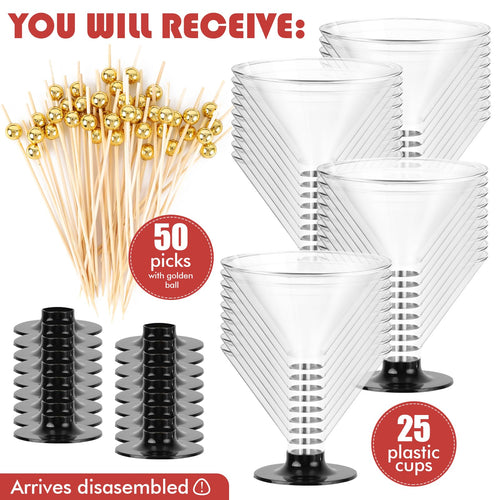 25 PCS 5oz Clear Plastic Martini Glasses K979