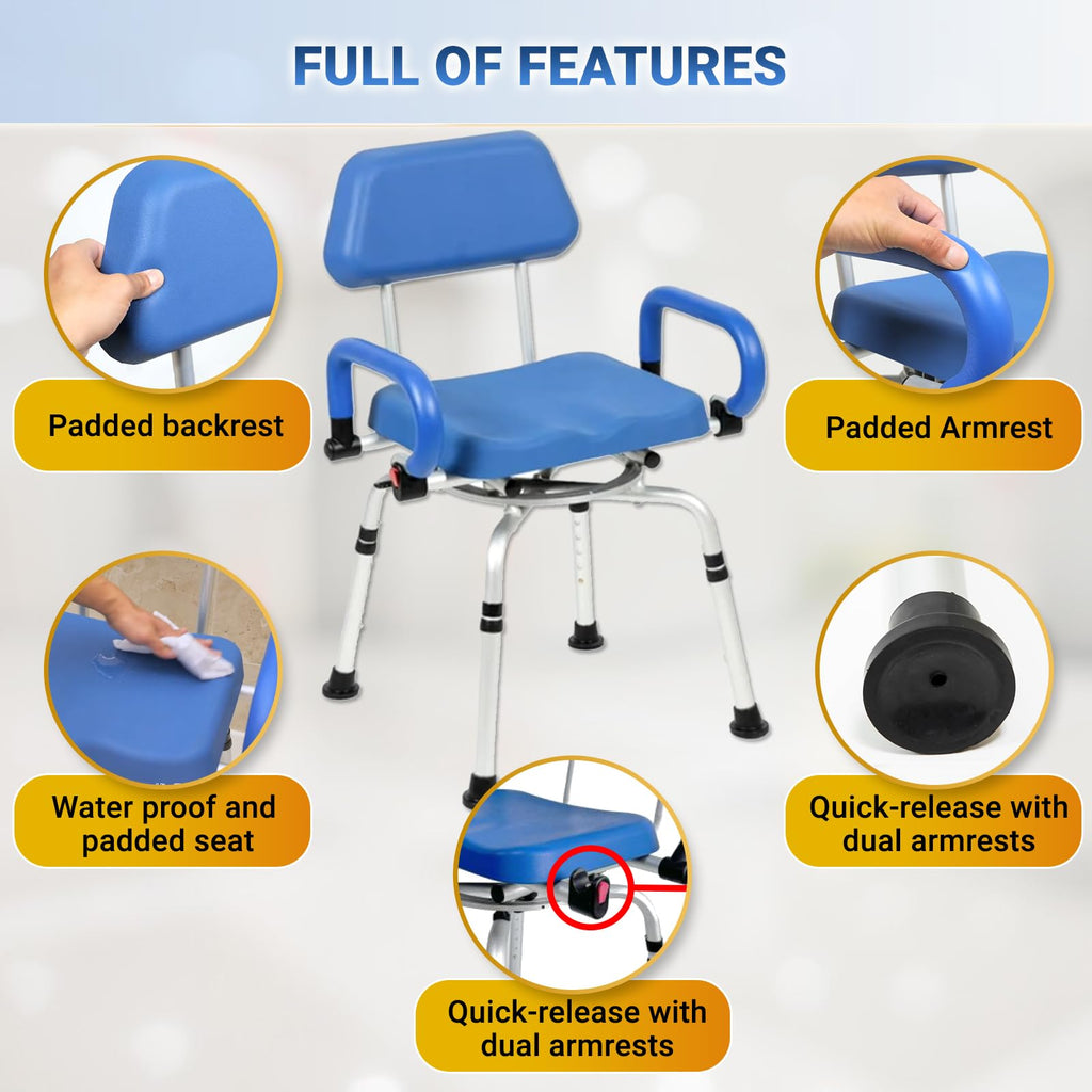Swivel Shower Chair with Padded Seat, Back & Arms S565