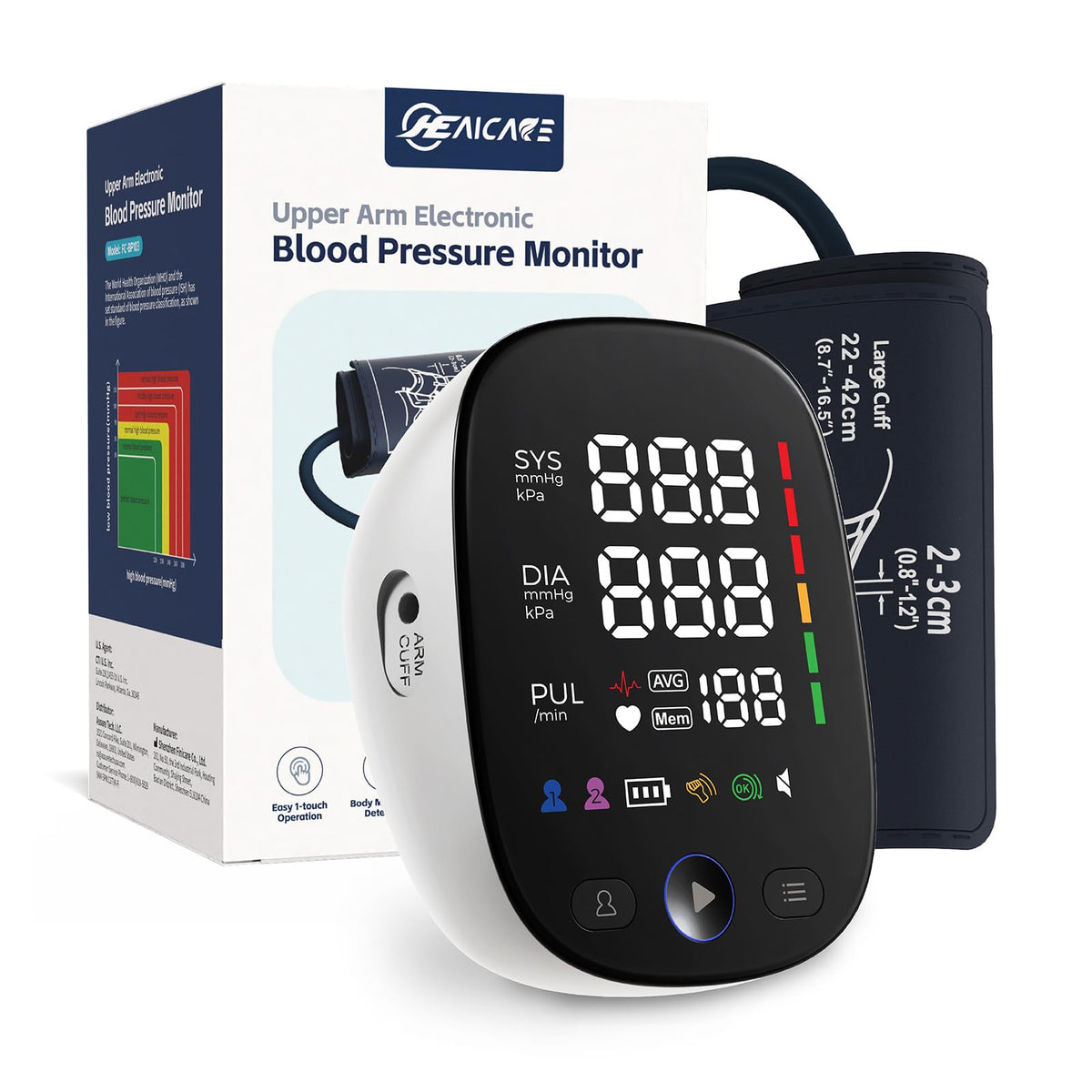 Blood Pressure Monitor with Large Color-Backlit LED Display, 240 Memory, Adjustable Wide Cuff 8.5-16.5" I47310