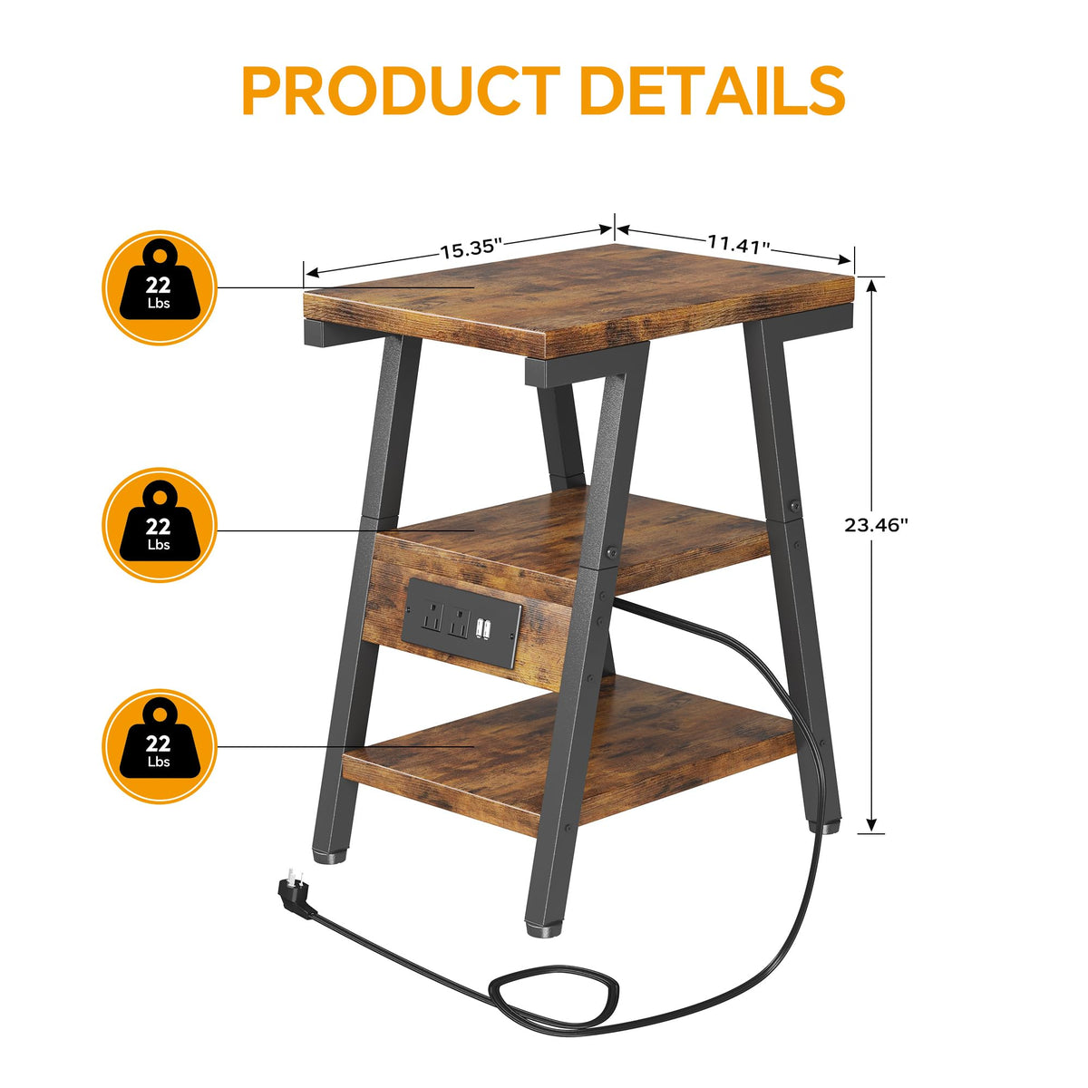 3-Tier Side Table with Charging Station B61981