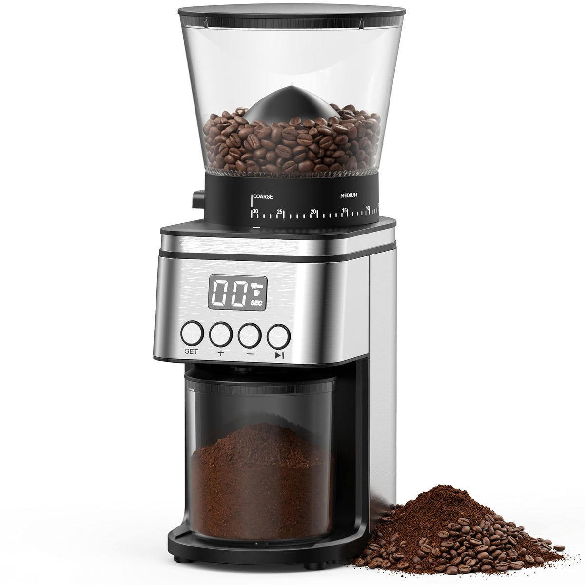 Electric Stainless Steel Conical Burr Coffee Grinder with 30 Grind Settings M59188