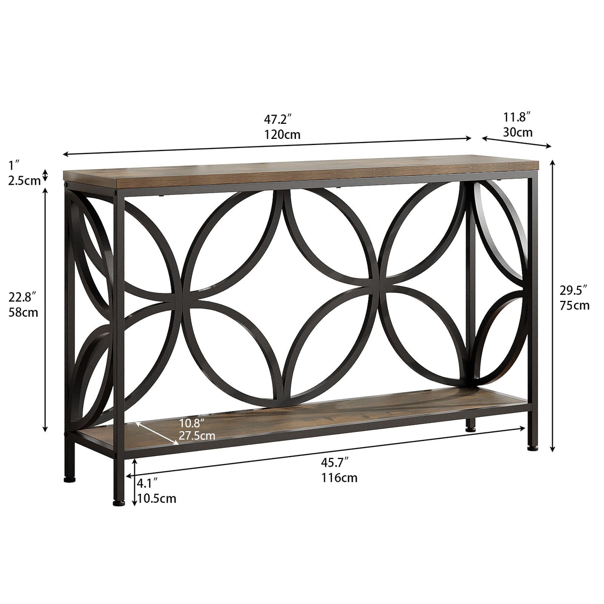 Narrow Sofa Table 47.2 Inch Industrial Console Table with Storage K8688