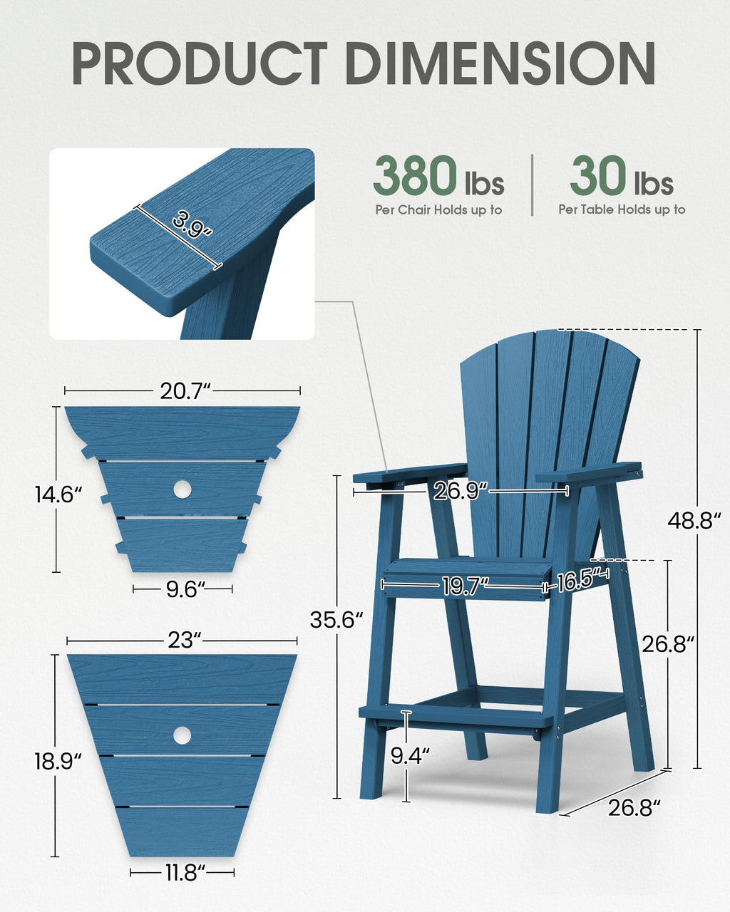 Navy Blue Adirondack Chairs Set of 2 with Table Trays I236