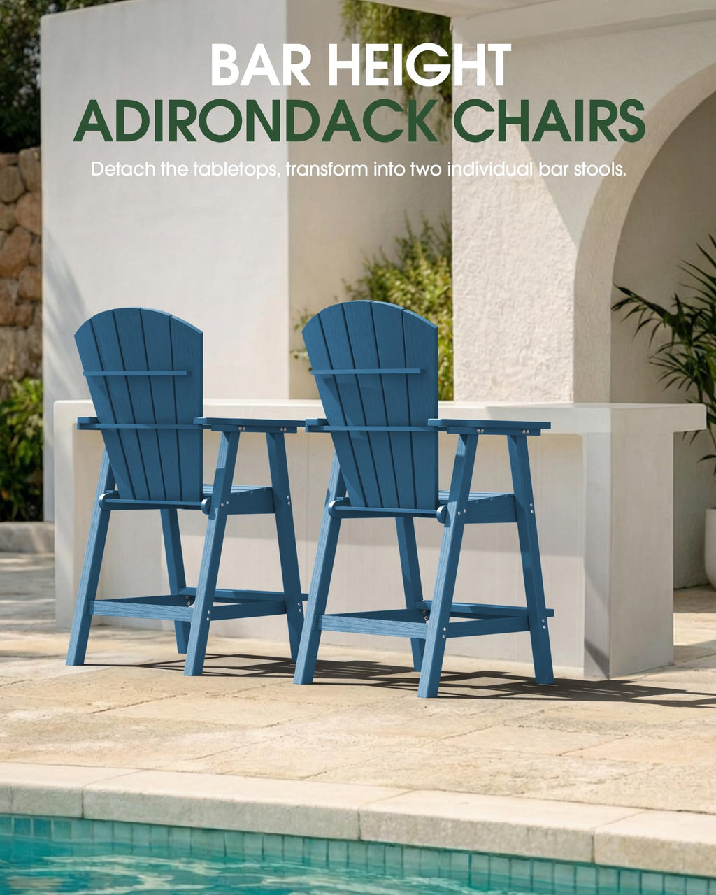 Navy Blue Adirondack Chairs Set of 2 with Table Trays I236