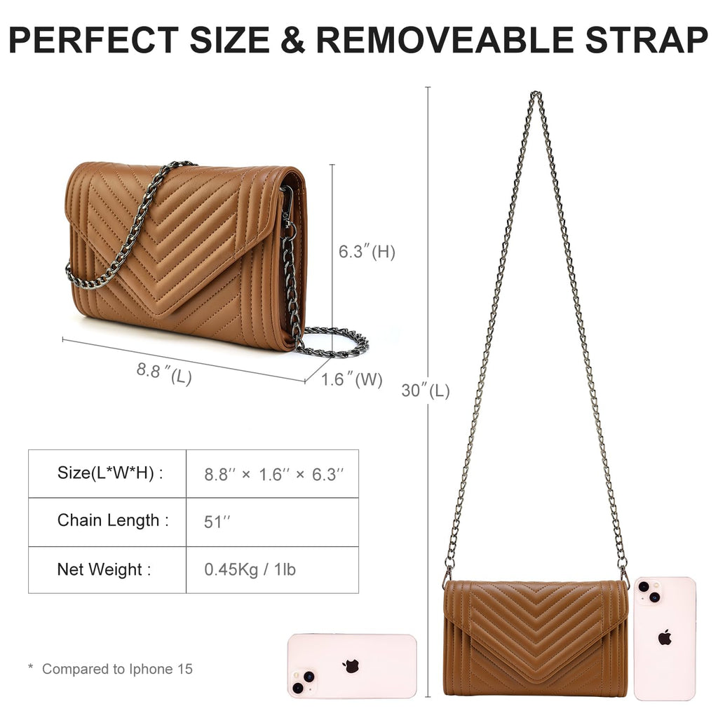 Small Leather Quilted Crossbody Bag with Chain Strap K762