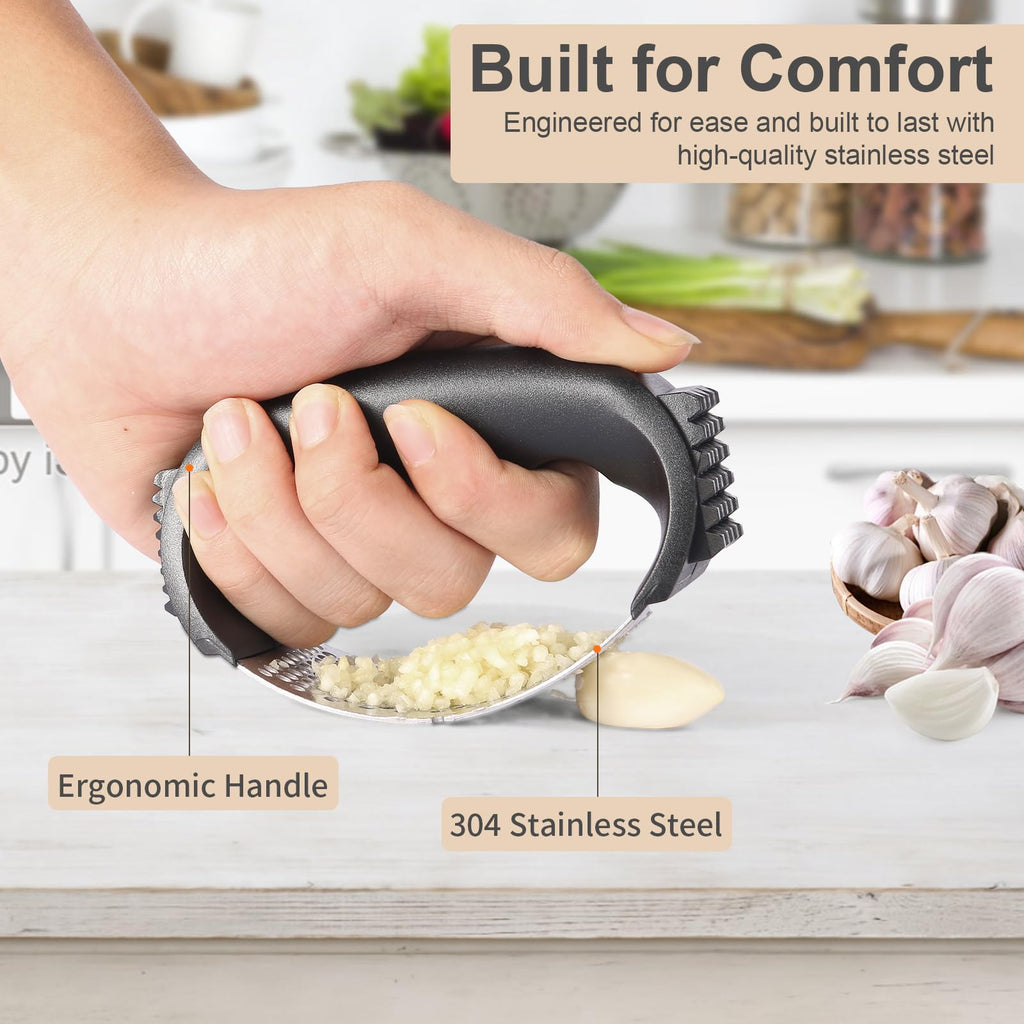 Stainless Steel Garlic Press Rocker with Peeler and Cleaning Brush S490