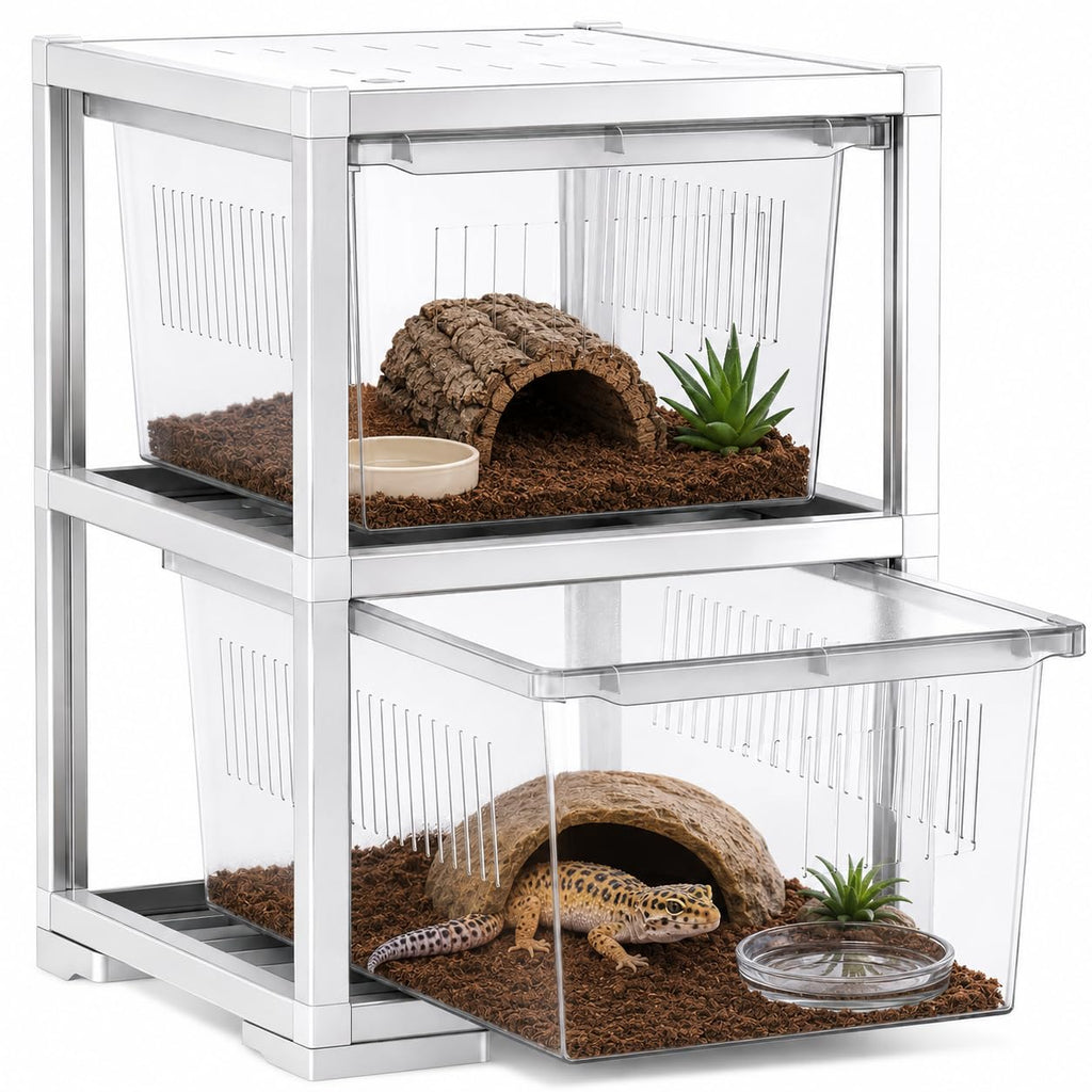 2-Tier Stackable Reptile Enclosure with Sliding Drawer Doors P909478