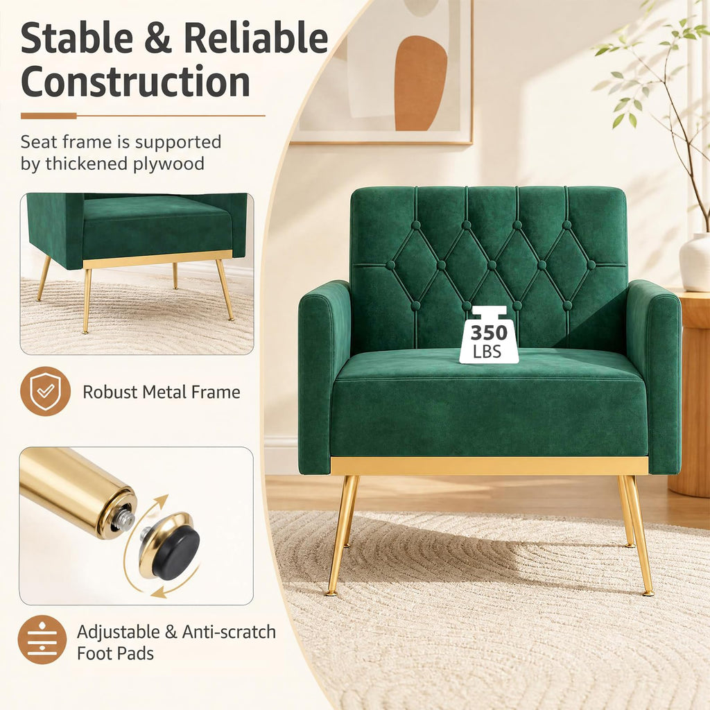 Velvet Accent Chair Set of 2 Emerald Green M810335