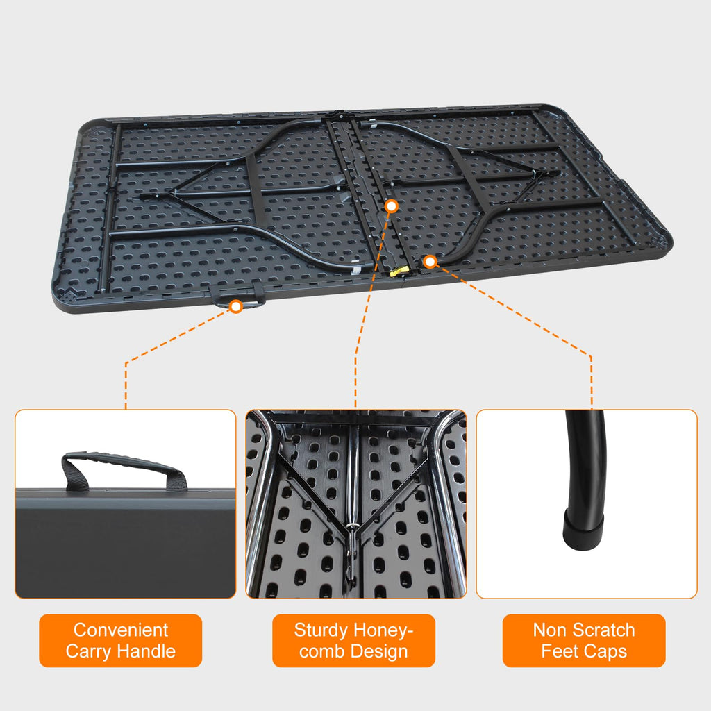 6 FT Black Folding Table with Carry Handle G975052