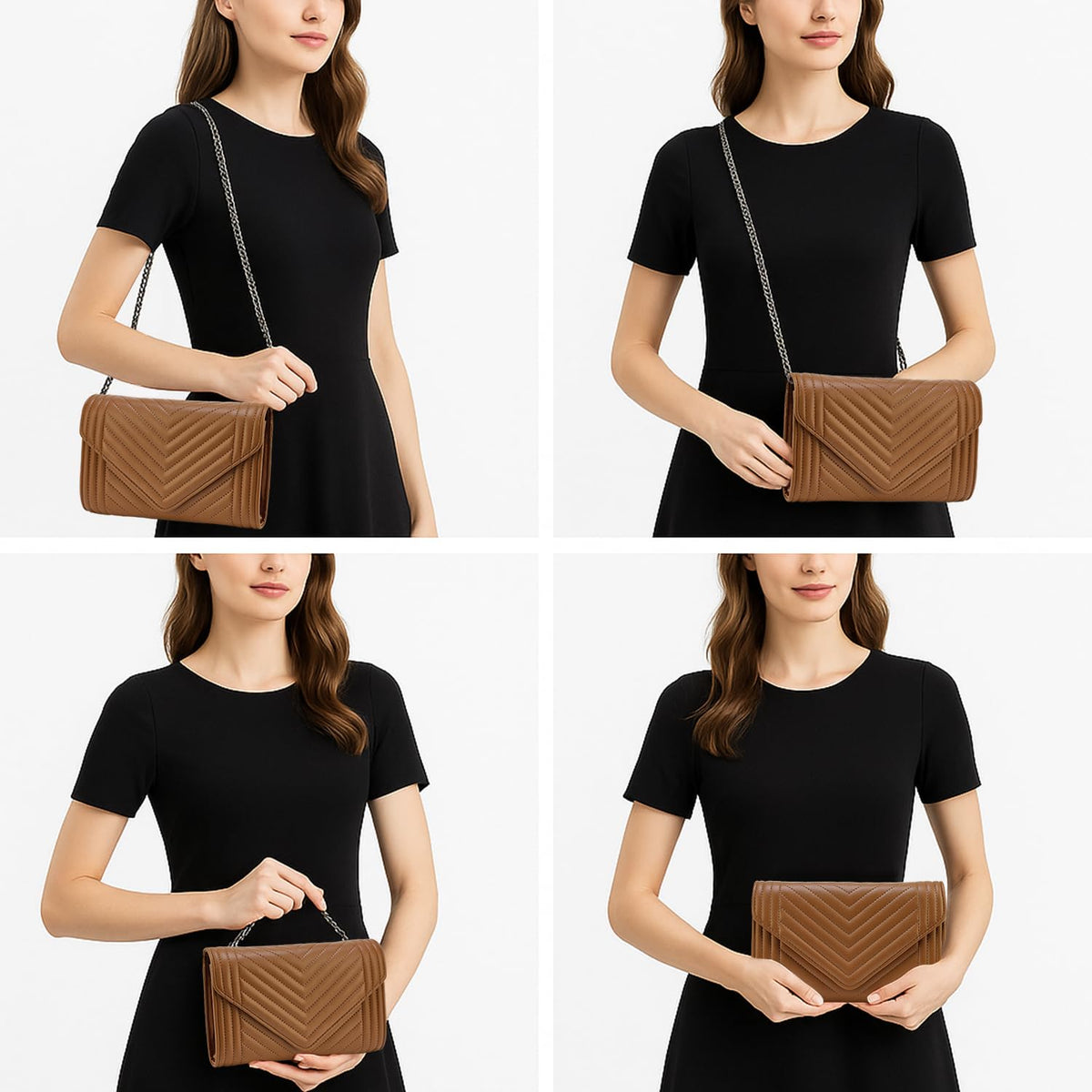 Small Leather Quilted Crossbody Bag with Chain Strap K762