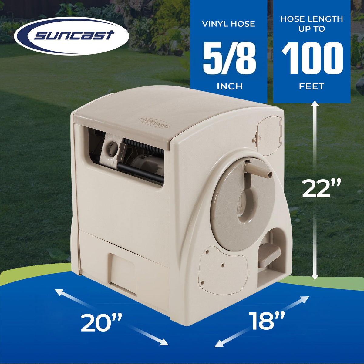 Automatic Rewind Garden Hose Reel, 100 ft. 5/8 in. Vinyl Hose Holder O22559