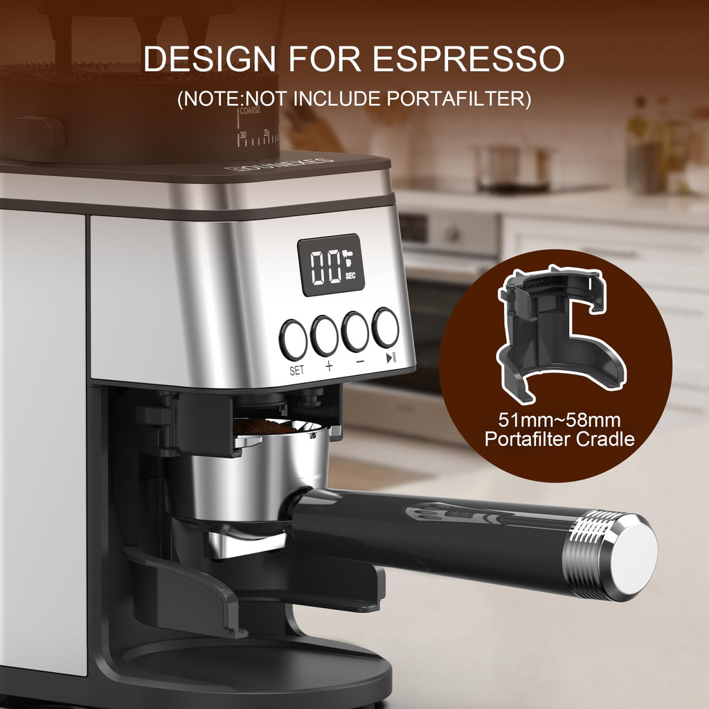 Electric Stainless Steel Conical Burr Coffee Grinder with 30 Grind Settings M59188