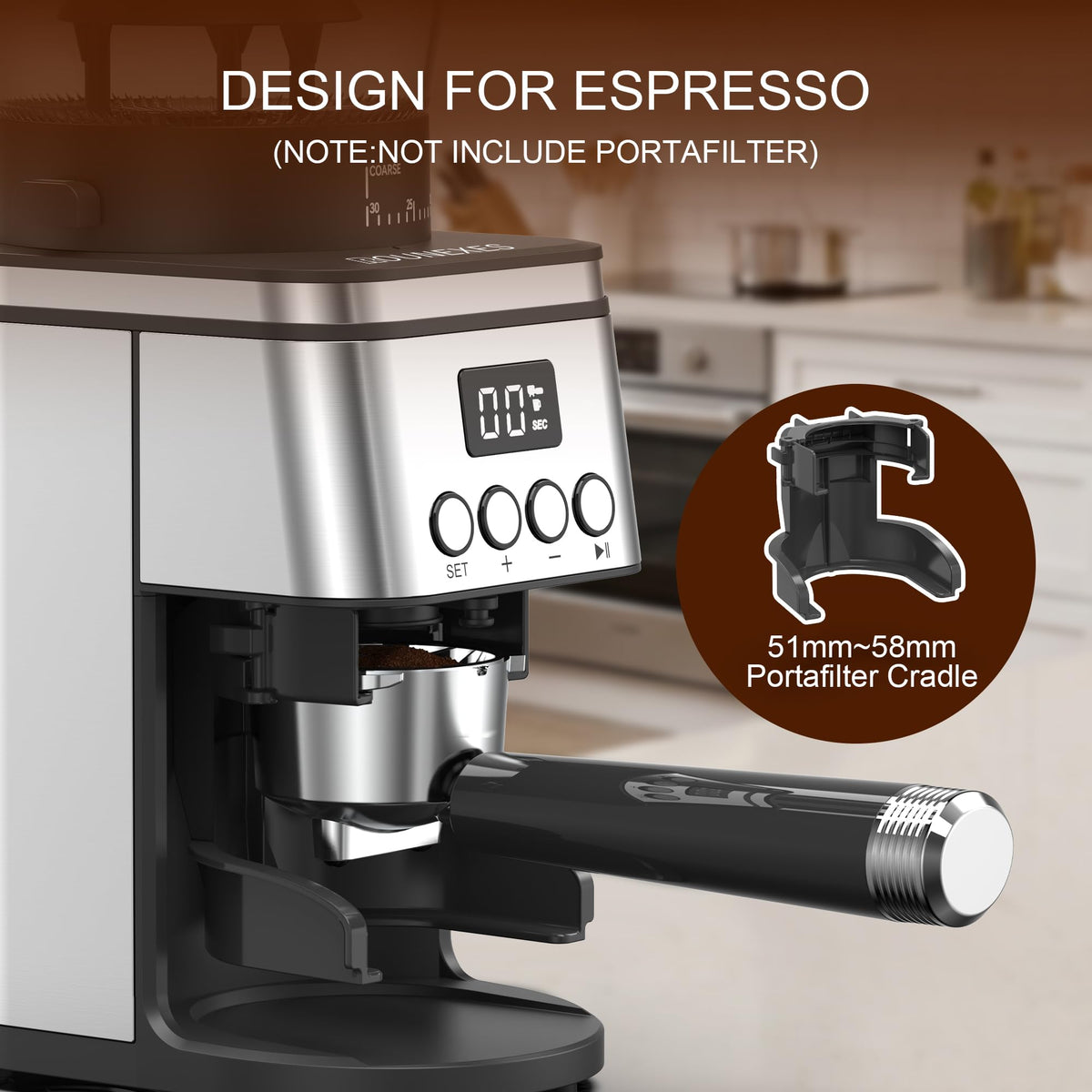 Electric Stainless Steel Conical Burr Coffee Grinder with 30 Grind Settings M59188
