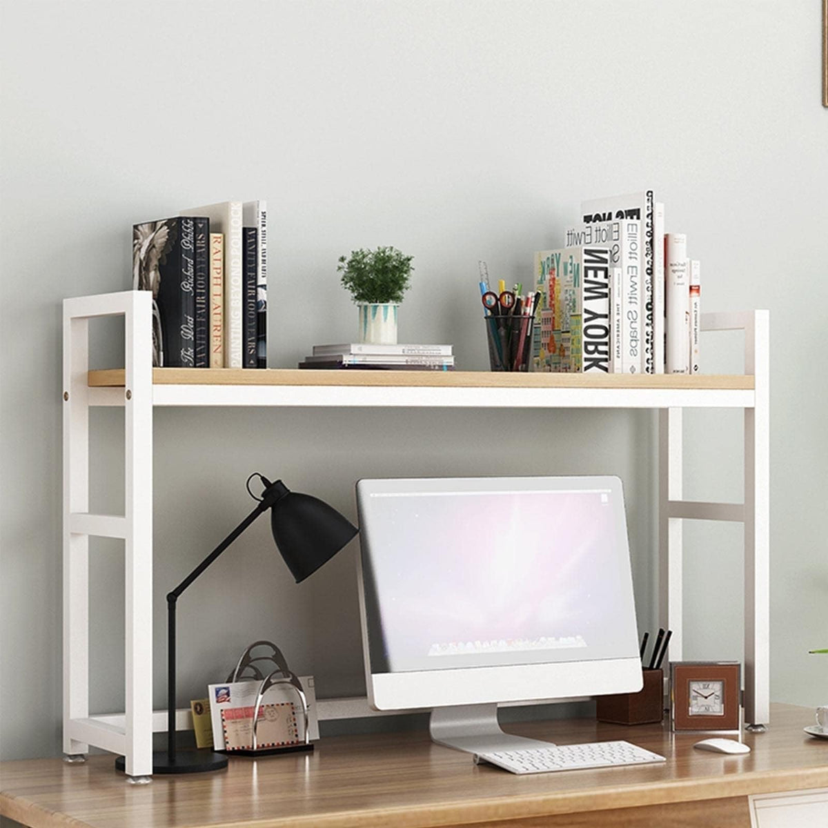 White Wood and Metal Desktop Bookcase A18974