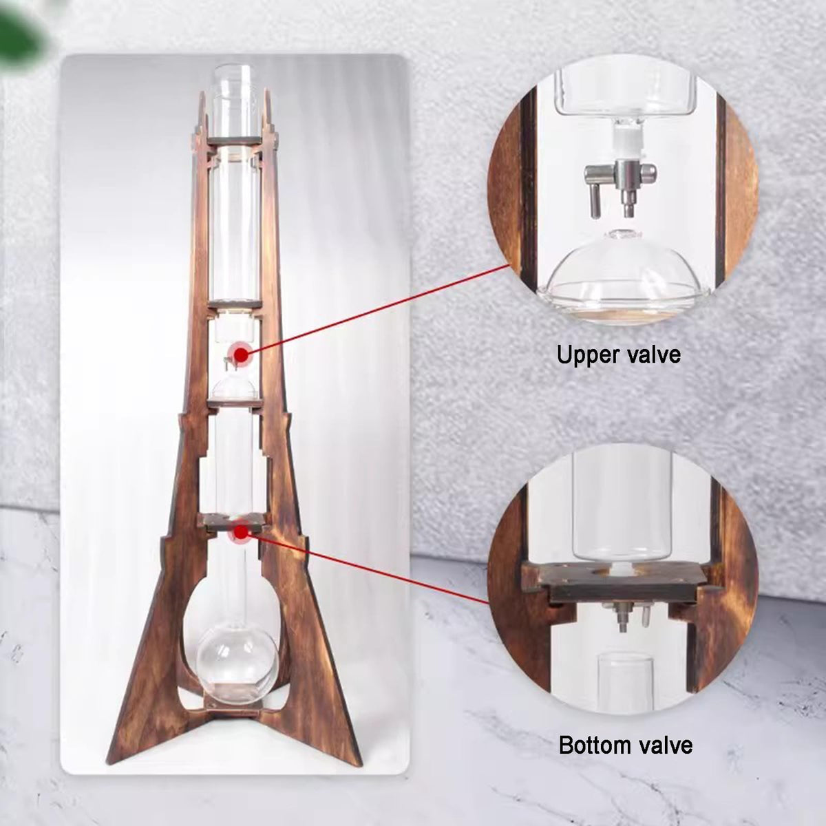 Ice Drip Coffee Maker with Wooden Frame and Glassware U6916