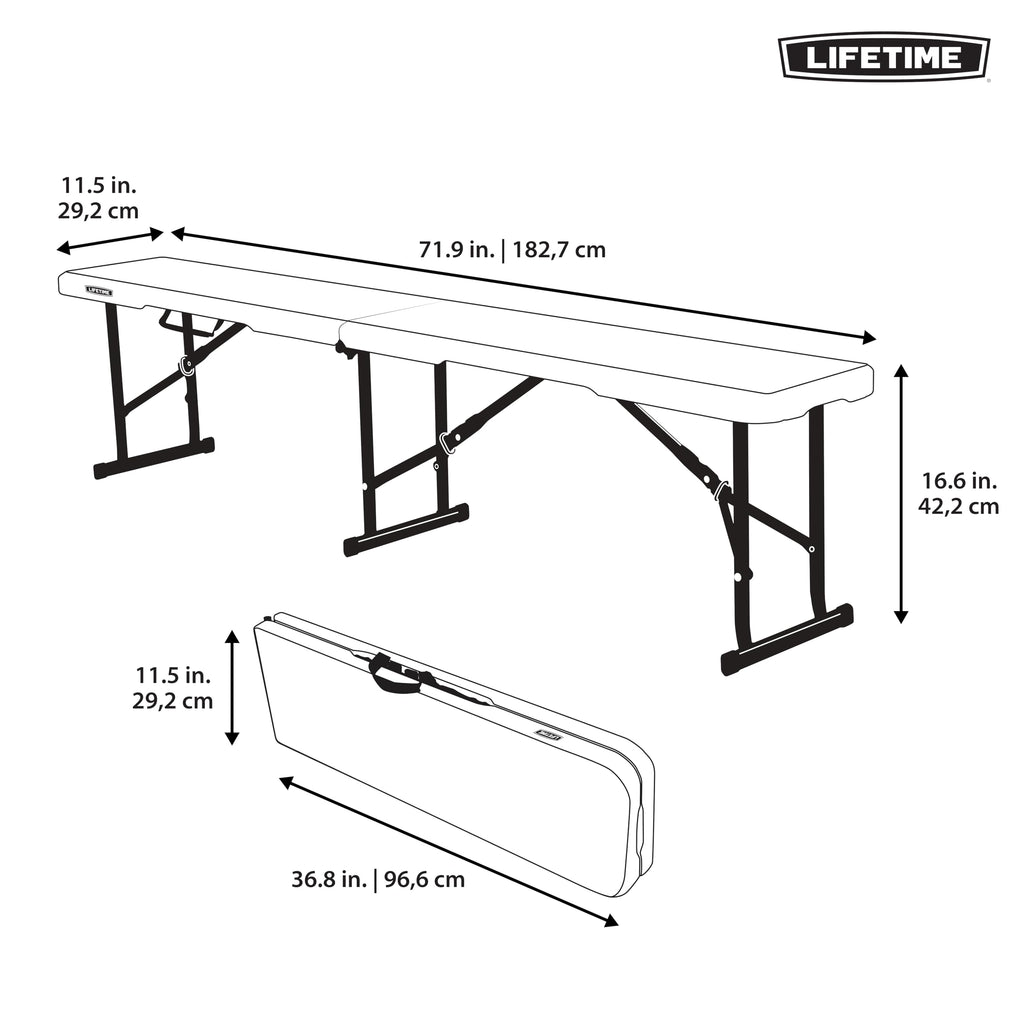 Portable Folding Bench, 6-Foot, UV-Resistant, Powder-Coated Steel A398