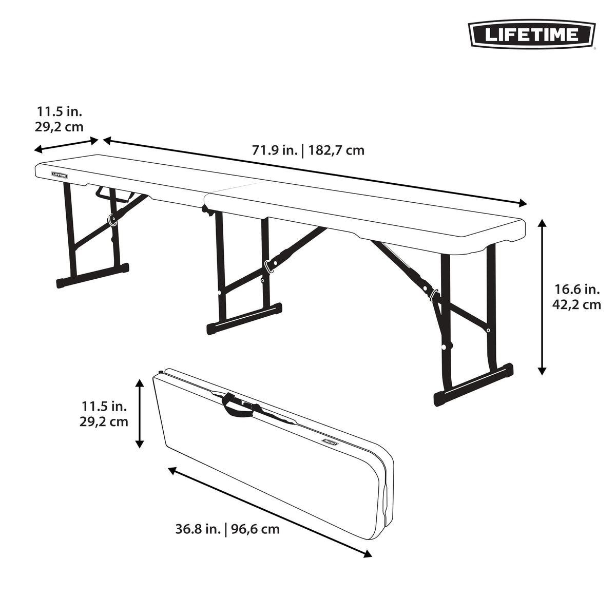 Portable Folding Bench, 6-Foot, UV-Resistant, Powder-Coated Steel A398