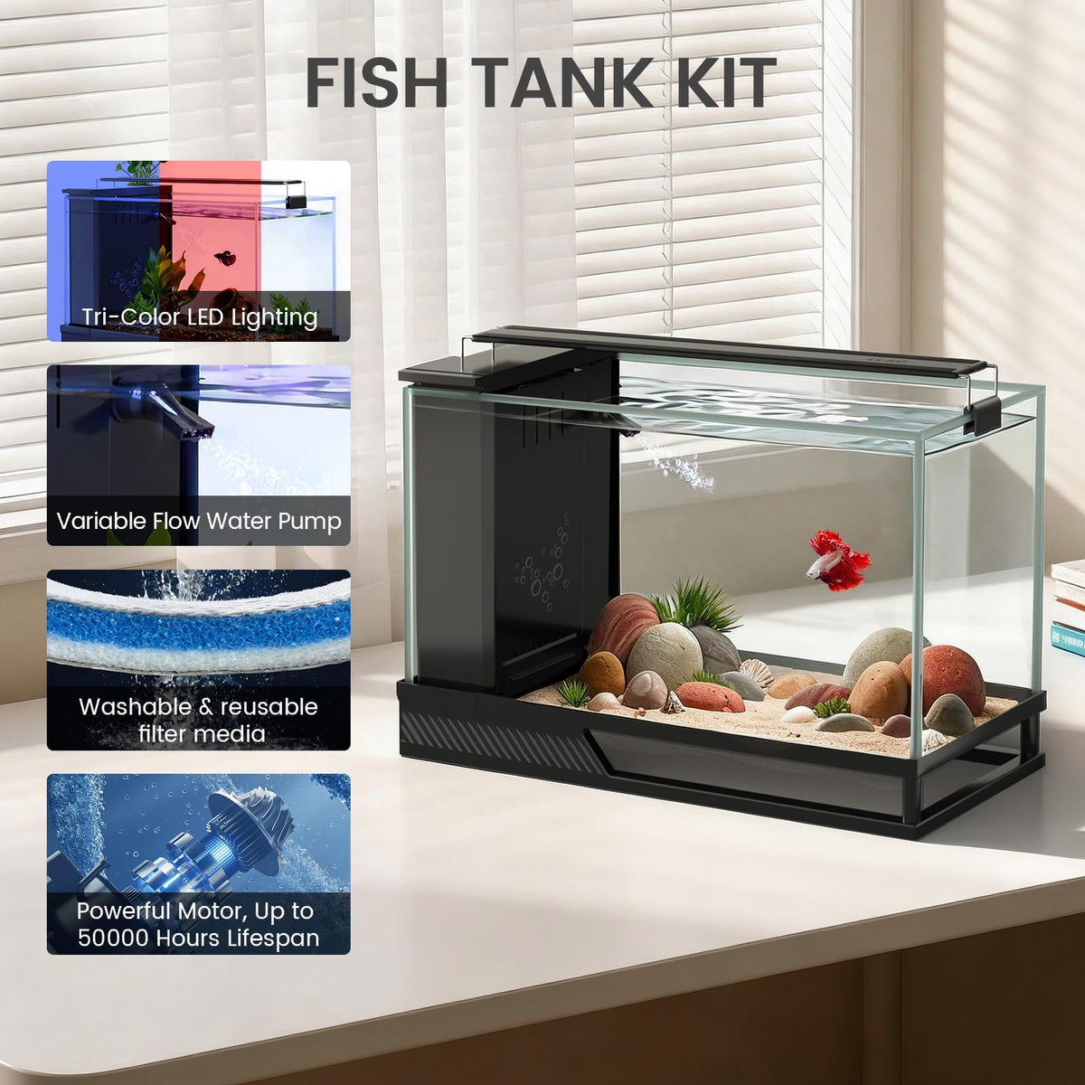 4 Gallon Aquarium Kit with Bottom Drainage D308511