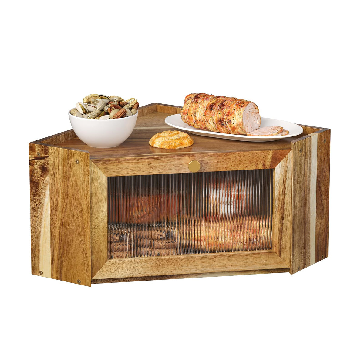 Acacia Wood Corner Bread Box T433