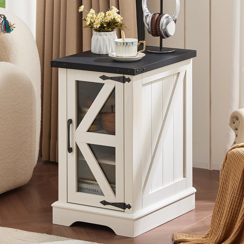 Narrow Night Stand with Glass Barn Door Q272