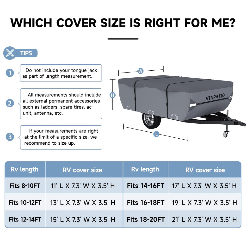 Waterproof Anti-UV Pop Up Camper Cover Fits 14'-16' Trailers Q4711
